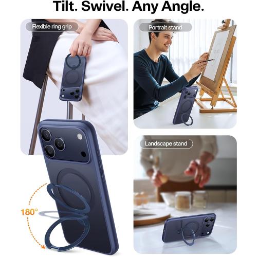 TORRAS for iPhone 17 Pro Max Case with Stand, [Fit for MagSafe] [Military-Grade Protection] [Camera Control] Translucent Slim for iPhone 17 Pro Max Phone Case Anti-Fingerprint Ostand, Deep Blue