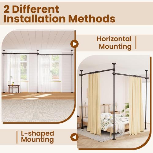 Bonpally Room Divider Curtain Rod, No Drilling Tension Rod for Room Separation, 4-10ft(H) 28-114inch(W) Adjustable Heavy Duty Floor to Ceiling Wall Divider Room Partition Privacy Separator, Black