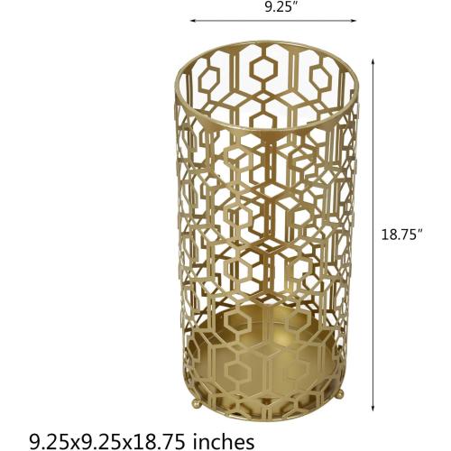 Adeco Metal Umbrella Stand Rack Holder Organizer Entryway Freestanding, for Canes, Walking Sticks, Gold Color