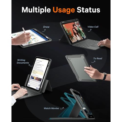 CHESONA Rugged Keyboard Case for iPad (A16) 11th 2025/10th Generation 10.9-inch 2022, Smart Trackpad, 15°-180° Adjustable, Portrait/Landscape, Magnetic Backlit Keyboard for iPad (A16) 11th/10th, Grey