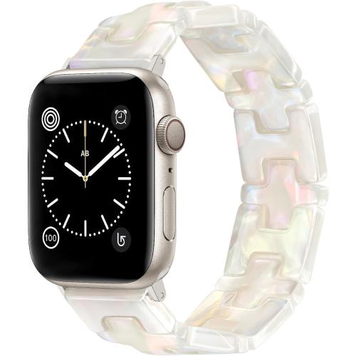 JR.DM Resin Stretchy Tortoise Shell Fancy Beaded Bracelet Light Watch Band Women Compatible with Apple Watch Band 38mm 40mm 41mm 42mm (S11/10) Strap Wristband for iWatch Series 11/10/9/8/7/6/5/4/3/2/1/SE/Ultra