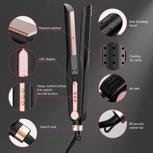 Airflow Styler, Titanium Flat Iron Hair Straightener, Professional Curling Iron with Cooling Air Vents to Lock in Style