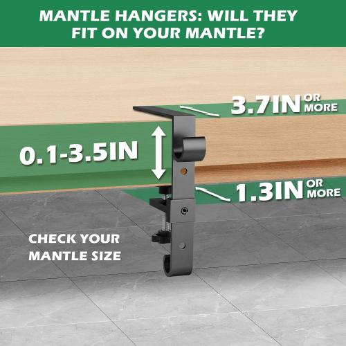 Stocking Hangers for Mantel,4 Pcs 2 in 1 Adjustable Fireplace Christmas Stocking Holder,No-Drill, Easy to Install Garland Hanger for Christmas Decorations,Fits 0.1”-3.5”Mantles(Black, 4)