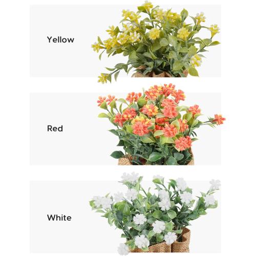 Velener Artificial Flowers in Small Burlap Bag Vases 3Pcs - Faux Flowers Farmhouse Home Coffee Table Bookshelf Office Desk Decor Kitchen Dining Room Fake Plants Indoor(Red/White/Yellow)
