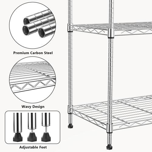 Size 13.7 D x 23.6 W x 62.4 H 1250 lbs 5 Tier Shelf Metal Storage Shelves Wire Rack Closet Organizers with Wheel for Garage Kitchen Bathroom Laundry Chrome 13.7 D x 23.6 W x 62.4 H