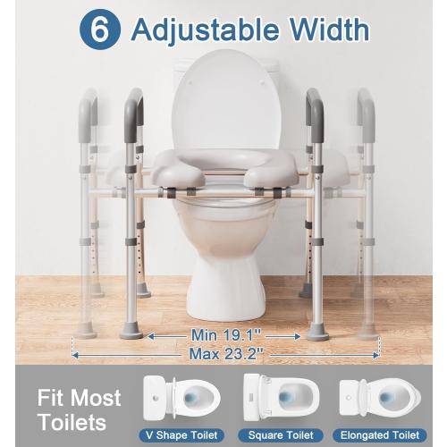 Toilet Seat Riser for Seniors, Raised Toilet Seat with Handles, Adjustable Height & Width, 400lb Handicap Elevated Toilet Seat, Fit Any Toilet Model UC1-GR