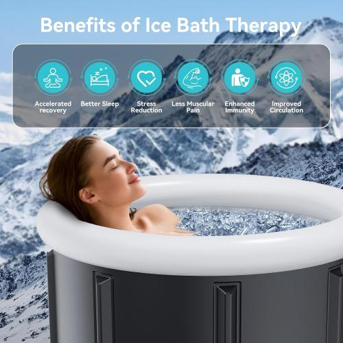 Size 33.5L x 35.5W x 29.5H Color Black HOROW Ice Bath Tub for Athletes, Multiple Layered Portable Ice Bath Plunge for Cold Water Therapy and Recovery, Inflatable Ice Pod Barrel with Cover, Foldable Ice Plunge Tub for Home, Gym, Outdoor Use