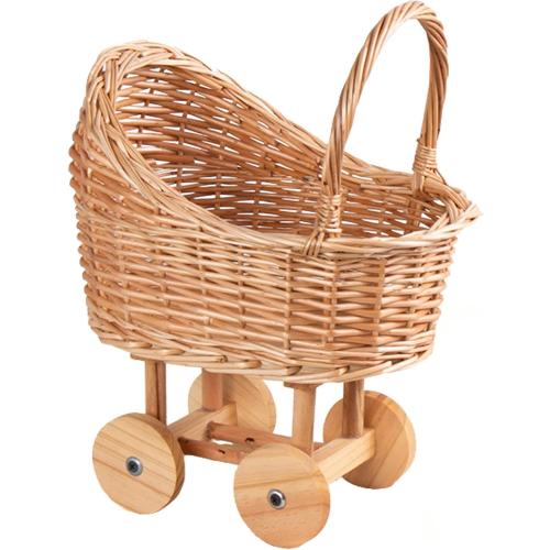 Woven Rattan Stroller Shaped Flower Basket, Vintage Wicker Baby Carriage Planter for Floral Arrangements, Baby Shower Wedding Party Decor Centerpieces for Tables, Floral Rustic Home Decor (Small)