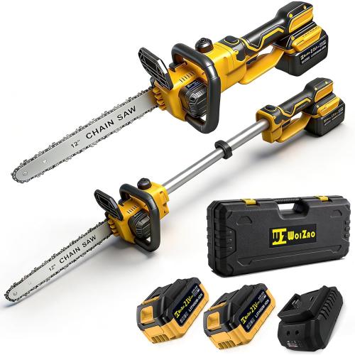 12 Electric Chainsaw Cordless with Extension Pole, 21V Battery Powered Brushless 12 Inch Cordless Pole Saw, 2 x 4.0Ah Batteries and Charger for Wood Cutting, Tree Trimming Branch Pruning