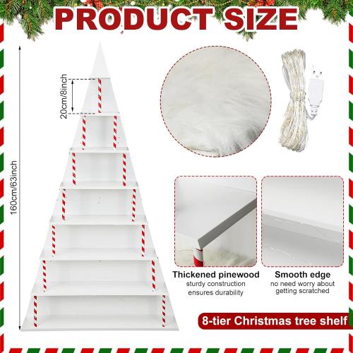 8 Tier Christmas Village Display Shelves 5.2ft Large Christmas Tree Corner Shelf a Shaped Bookcase with 8 Pcs Artificial Snow Blanket LED String Light Xmas Display Stand for Holiday