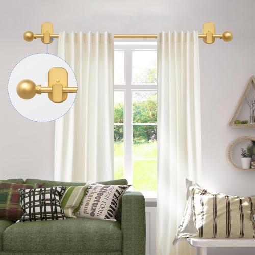 TKZTKZ Curtain Rods No Drilling with Adhesive Brackets,Adjust 36-88,Gold
