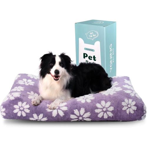 Dog Bed, Cute Thick Dog Bed for Crate Kennel, Fluffy Pet Bed with Removable Washable Cover and Anti-Slip Bottom Purple Flower