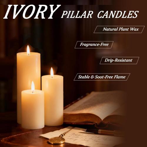 Ivroy Pillar Candles Bulk Set of 36，Hurricane Candles，3 Different Lengths 2 x 3/6/8 Inch (12 Each)，Dripless Unscented Smokeless，Gives You a Better Atmosphere When Organizing an Event Party.