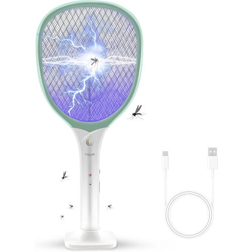 Faicuk Rechargeable Handheld Bug Zapper Racket 2 in 1 Electric Fly Swatter (2 in 1 Green)