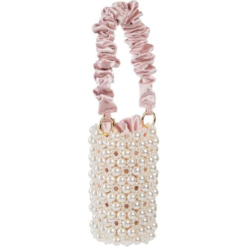 YUSHINY Women Faux Pearl Beaded Evening Pleuche Bucket Handle Bags with Velvet Lining for Wedding Party
