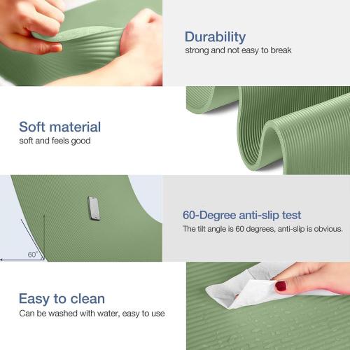 Gruper Yoga Mat Non Slip NBR Extra Thick Yoga Mat, 72L x 32/24W x 0.6/0.4TH (185cm x 80cm/61cm x 15mm/10mm), Anti-Tear Exercise Mat with Carrying Strap and Bag, Workout Mats for Yoga, Pilates