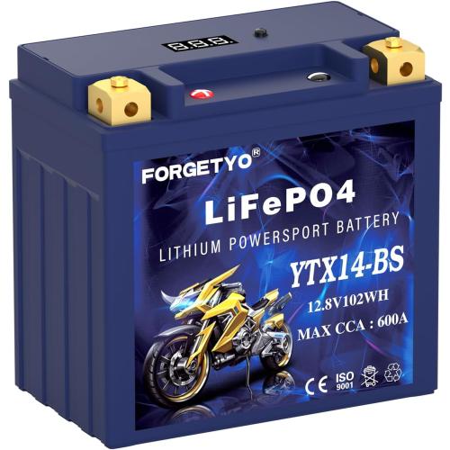 UL Certified YTX14-BS Lithium Motorcycle Battery, ATV Battery 12V 8AH 600CCA Compatible with Yamaha Scooter Snowmobile Jet Ski, Scooter, PWC & More