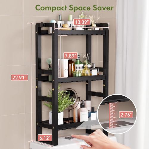 AmazerBath Bamboo Over The Toilet Storage Shelf - 3-Tier Bathroom Organizers and Storage Shelves, 2 in 1 Dual Stable Above Over Toilet Bamboo Shelf Home Storages Rack for Small Bathroom, Black