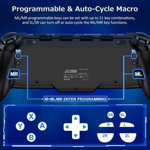 Spican Switch Controllers for Nintendo Switch/OLED, Hall Effect Wireless Pro Controller One-Piece Joypad, Full-Size Ergonomic Handheld Mode Gamepads with 17 RGB Light/Battery/Turbo/Macro/4 Game Slot