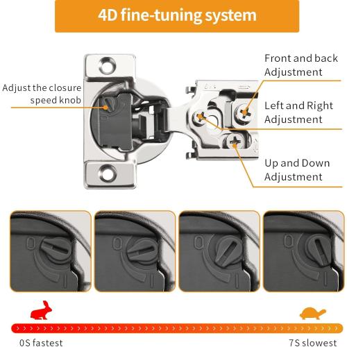 Chibery 30 Pack 1/2 Overlay 4D Soft Close Concealed Hinges for Face Frame Door, Adjustable Closing Speed, Smooth Slow Self Close Hinges, Satin Nickel, 105° Open Angle Stainless Steel Cabinet Hinges