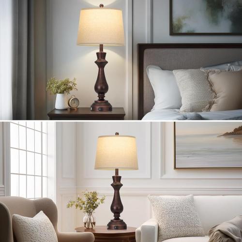 Vintage Table Lamps Set of 2 for Living Room,30 Tall Bedside Lamp with USB Charging Port,3-Way Dimmable Touch Nightstand Lamp for Bedroom Desk Side Table Office,Brown