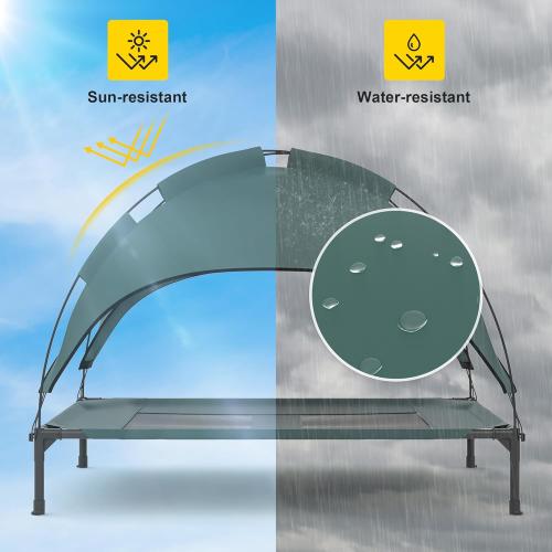 GOJOOASIS Outdoor Dog Bed with Canopy, Waterproof Outside Dog Cots Pet Bed with Removable Canopy Tent, Cat Bed Shelter, Lifted Camping Pet Bed for Medium Dogs (Blue)
