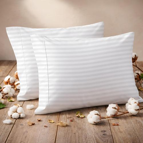 Pillow Cases - Set of 2, White Stripe (24 X 16) - Pillow Covers Made of 100% Cotton - 300 Thread Count Super Soft and Breathable Sateen Weave Pillowcases.