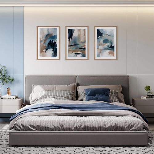 24x36x3 Blue KAIRNE Abstract Neutral Framed Canvas Wall Art Set, Navy Abstract Wall Decor, Watercolor Blue and Brown Wall Painting, Modern Textured Art Prints for Living Room, Bedroom, Office