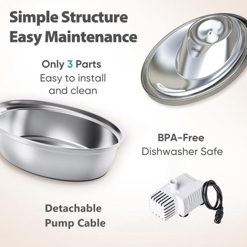 Size 2L ORSDA Cat Water Fountain Stainless Steel, 2L Pet Fountain for Cats Inside, Dog Water Dispenser, Automatic Cat Drinking Fountains with 6 Replacement Filters for Cats, Small Dogs
