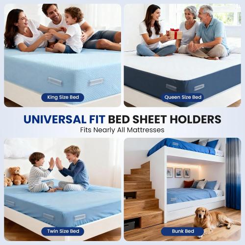 4Pcs Upgrade Bed Sheet Holders for Corners, Bed Sheet Grippers, Fitted Sheet Holders Keep Sheets Firm & Tight, Lock Sheet Holders, Heavy Duty Bed Sheet Clips, Fit All Mattress Easy Install