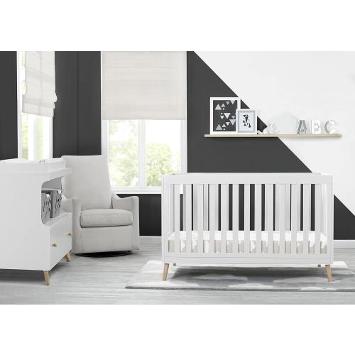 Delta Children Essex 4-in-1 Convertible Baby Crib, Bianca White with Natural Legs