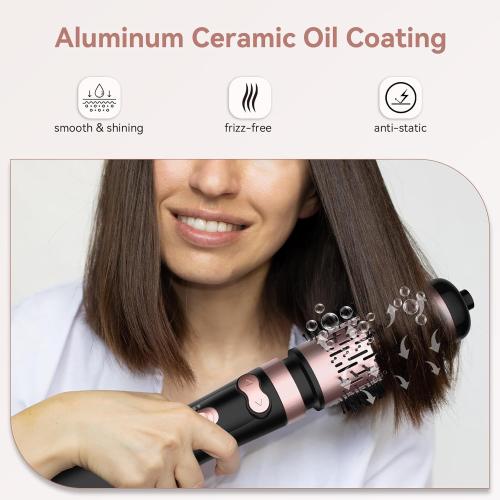 WEEYUM Rotating Blow Dryer Brush with 2 Interchangeable Brushes, 3-in-1 Hot Air Spin Brush Set for Hair Volumizing/Drying/Straightening/Curling, Black Rose Gold, Ceramic, 3 Speeds & 3 Heat Settings