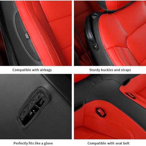 GIANT PANDA Customized Full Set Car Seat Covers Fit Ford Mustang Coupe Hardtop 2015 2016 2017 2018 2019 2020 2021 2022 2023 2024 2025 2026- (Black Red)