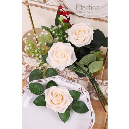 MACTING Artificial Flower Roses 30PCS Real Touch Fake Flowers with Stem Foam Roses for DIY Wedding Bouquet Table Centerpieces Bridal Shower Party Spring Home Mothers Day Decorations (Cream)