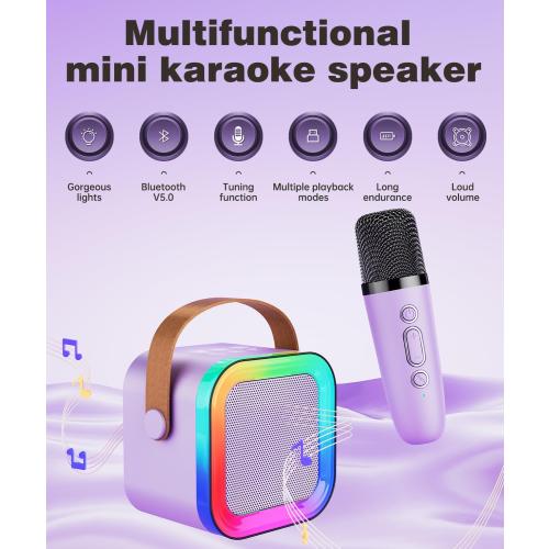 Mini Karaoke Machine Speaker for Kids Adults,Portable Bluetooth with 1-2 Wireless Microphones,Christmas Birthday Gifts Toys Girls Boys Ages 4, 5, 6,7, 8,9,10,11,12  Years Old Toddler (Purple - 2 Mic)