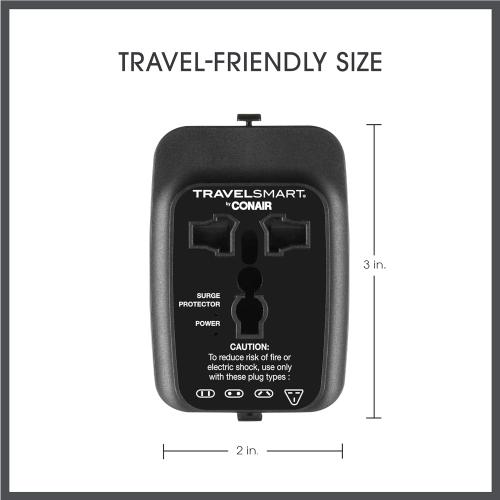 Conair Universal Travel Adapter - All-in-One European and Worldwide Travel Plug Adapter with Surge Protection - Includes USB C Port