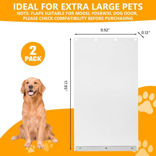 2 Pack Dog Door Replacement Flaps Compatible with Extra Large Dog Door, 17.95 x 9.92 Flexible Doggy Door Replacement Flap with Metal Strip, XL Pet Door Replacement Fits Dogs Between 36 and 90 Lbs