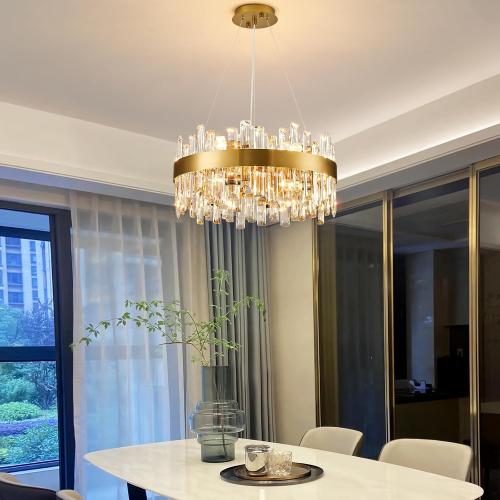 Siljoy 12-Light Modern Crystal Chandelier, Luxury Brushed Gold 2-Tiers K9 Crystal Raindrop Chandelier, Elegant Dimmable Crystal Chandelier Ceiling Light for Dining Living Room Kitchen D19.7''
