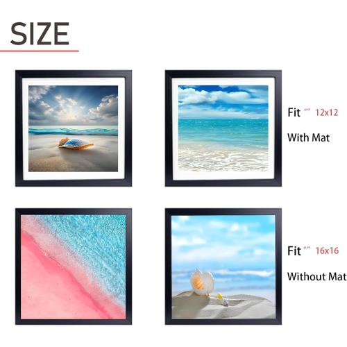 16x16 Picture Frame, Display Pictures 12x12 with Mat or 16x16 Without Mat, Wall Hanging Photo Frame,Black, 1 Pack