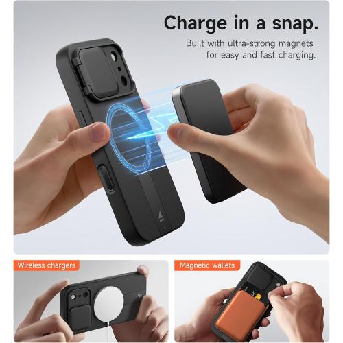 SURITCH for iPhone 17 Pro Case with Camera Control Cover, Camera Cover and Adjustable Kickstand, Compatible with MagSafe, Shockproof Bumper Protective Cases 6.3 Inch, Black