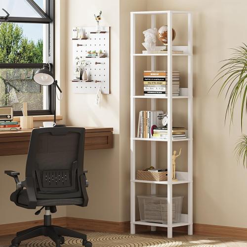 VIMBER 6 Tier Bookshelf with Anti-Fall Baffle, Tall 64.79 Bookcase with DIY Shelves, Industrial Book Shelf Storage Organizer, Display Free Standing Shelf Unit for Bedroom, Living Room, Office, White