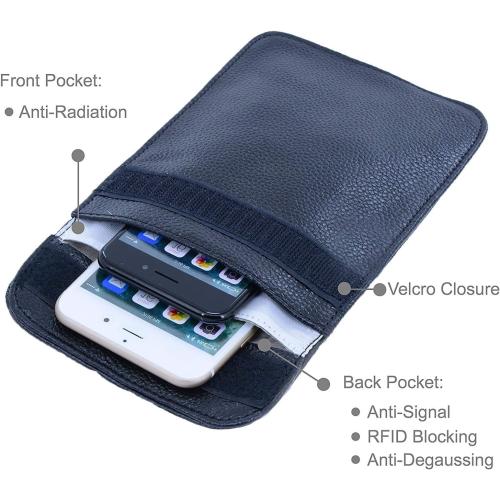 Leather Faraday Bag RFID Cell Phone Signal Blocking/Jammer Pouch Bag Anti-Spying/Tracking/Radiation GPS Shielding Passport Sleeve/Wallet Case,Car Key FOB