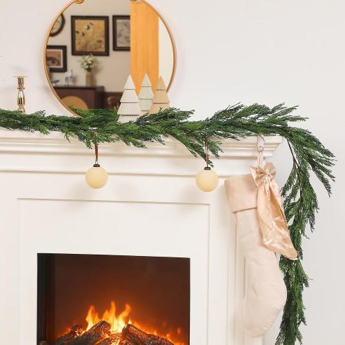 Jutom 2 PCS 6 ft Christmas Cedar Garland - Real Touch Cedar Needles Decorations Artificial Faux Holiday Greenery Garland for Seasonal Table, Mantel & Stair Decor