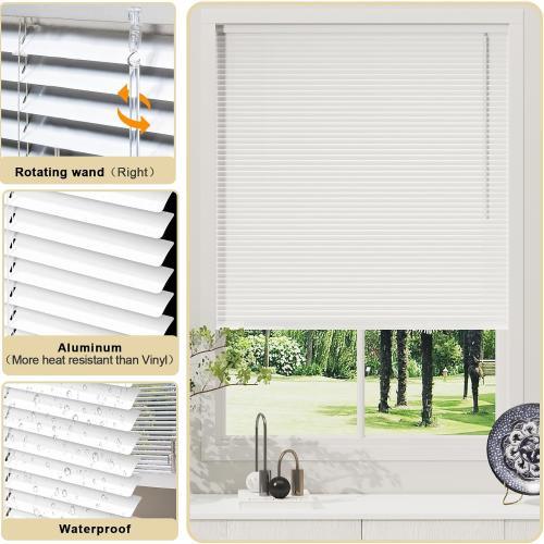 Cordless 1 Mini Blinds Suitable for 32.5 W x 64 H Windows Darkening Waterproof Aluminum Heat Resistant Horizontal Window Blinds & Shades Hidden Install for Bedroom,Kitchen,Bathroom