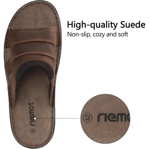 Size/8 riemot Men's Leather Sandals Outdoor Walking Cushioning Arch Support Sandals Casual Lightweight Non-slip Summer Slides Shoes US 9-14