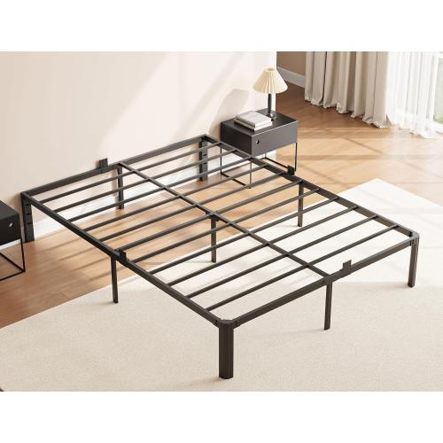 14 Inch Metal Bed Frame Queen Size, Heavy Duty Balck Platform Queen Size Bed Frame with Round Corner Legs, Mattress Slide Stopper, No Box Spring Needed, Easy Assembly