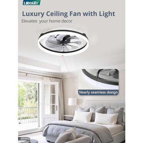 LEDIARY 23 Low Profile Ceiling Fans with Lights, APP & Remote, Black