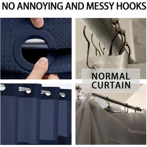 75x72 Navy Blue YellyHommy No Hook Shower Curtain with Snap in Liner Set Less Time Navy Blue Waffle Shower Curtain for Bathroom 75 L x 72 W