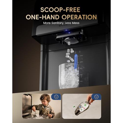 ecozy Nugget Ice Maker Dispenser, Smart 2-in-1 Pebble Ice Machine Countertop & Water Dispenser with App Control, Self-Cleaning, Auto Lighting, TDS Monitor, Measured Dispensing, 33Lbs/Day