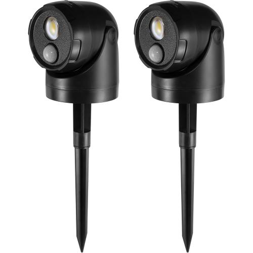 2 Pack Color  Black 2-in-1 LED Motion Sensor Outdoor Spotlight, IP44 Waterproof 450 Lumen Landscape Light, Adjustable Wall Light for Yard, Garden, House, 2 Pack (Black)